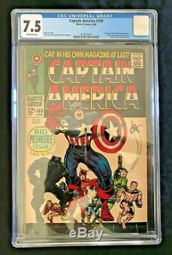1968 Marvel Captain America Comic Book 100 CGC 7.5 Very Fine Off White Pages