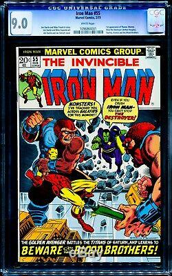 1973 Marvel Comics Iron Man #55 Cgc 9.0 White Pages 1st Thanos Never Pressed Key