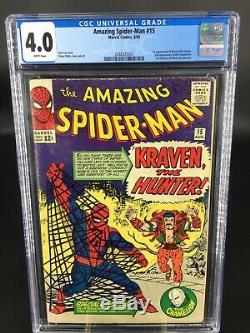 AMAZING SPIDER-MAN #15 1964 CGC 4.0 White Pages Kraven the Hunter 1st Appearance