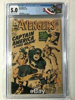 AVENGERS #4 1st Silver Age Captain America CGC 5.0, New Cap Label! OW to White