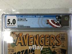 AVENGERS #4 1st Silver Age Captain America CGC 5.0, New Cap Label! OW to White