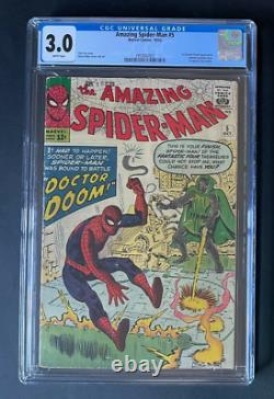 Amazing Spider-Man #5 CGC 3.0 1st Doctor Doom X-Over Marvel 1963 White Pages