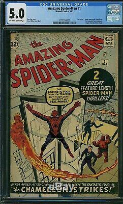 Amazing Spiderman 1 CGC 5.0 Marvel 1963 OW-White Pgs 1570704002