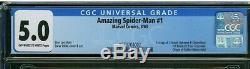 Amazing Spiderman 1 CGC 5.0 Marvel 1963 OW-White Pgs 1570704002
