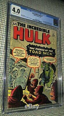 CGC 4.0 Incredible Hulk # 2 OW- White pages 1st Appearance Green Hulk & Toad Men