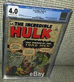 CGC 4.0 Incredible Hulk # 2 OW- White pages 1st Appearance Green Hulk & Toad Men