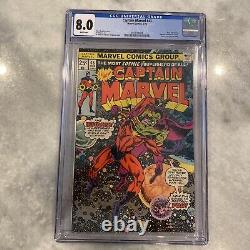 Captain Marvel #43 CGC 8.0 White Pages 1976 Drax App Supreme Intelligence Cameo