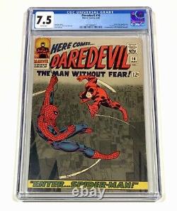 DAREDEVIL #16 CGC 7.5 KEY! WHITE! Spider-Man! (Romita & Stan Lee!) 1966 Marvel