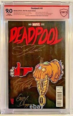 Deadpool #45 150 Run The Jewels Variant CBCS Red Label 3X Signed White Pages