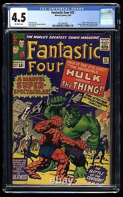 Fantastic Four #25 CGC VG+ 4.5 Off White Hulk Vs. Thing Battle! Marvel 1964