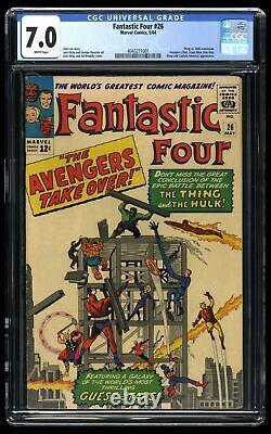 Fantastic Four #26 CGC FN/VF 7.0 White Pages Avengers Crossover! Marvel 1964