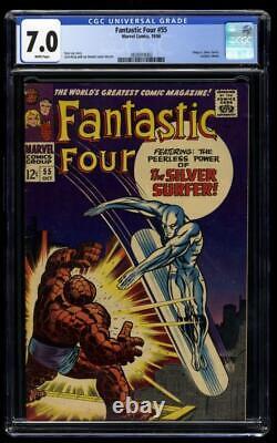 Fantastic Four #55 CGC 7.0 WHITE KEY Classic Silver Surfer vs Thing Marvel MCU