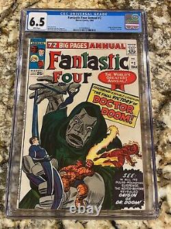 Fantastic Four Annual #2 Cgc 6.5 Rare White Pages Origin Dr. Doom Mcu App Marvel