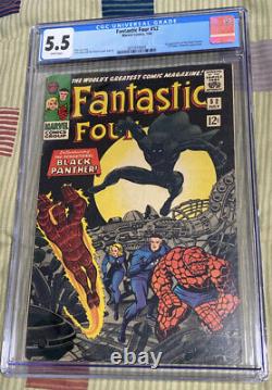Fantastic four #52 1st Appearance Black Panther CGC 5.5 1966 ALL WHITE PAGES