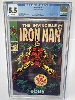 IRON MAN #1 Marvel 1968 New Slab CGC 5.5 WHITE PAGES