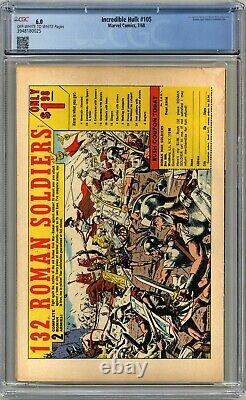 Incredible Hulk #105 Cgc 6.0 Off-white To White Pages Marvel 1968