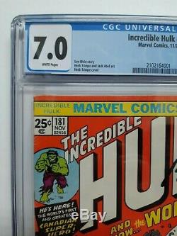 Incredible Hulk #181 CGC 7.0 (FN/VF) White Pages with MVS Marvel Comics 1974