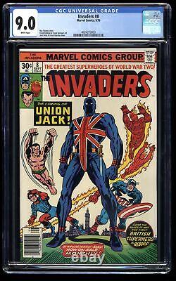 Invaders #8 CGC VF/NM 9.0 White Pages 1st Appearance Union Jack! Marvel 1976