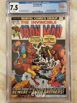 Iron Man 55 cgc 7.5 White Pages! 1st Appearance Thanos, Drax et al 2055773004