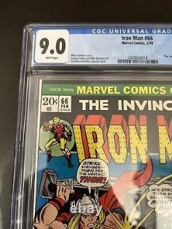 Iron Man #66 Cgc 9.0 White Pages Thor Vs Iron Man Cover Marvel Comics 1974
