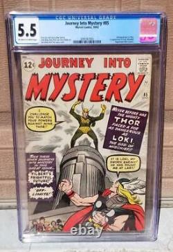 JOURNEY INTO MYSTERY #85 CGC 5.5 1st Appearance Loki OW-White Pages 1962 Thor 1