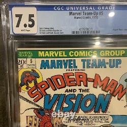 MARVEL TEAM UP 5 Cgc 7.5? White pages! SPIDERMAN AND THE VISION