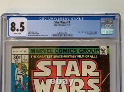 STAR WARS #1, CGC 8.5 WHITE pgs. Marvel Comics. Part 1 of New Hope movie adapt