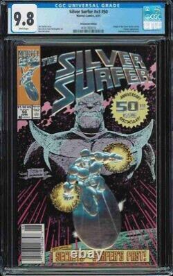 Silver Surfer #50 newsstand CGC 9.8 White Foil Cover Thanos Marvel 1991 newsie