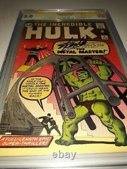 Stan Lee Signed Incredible Hulk #6 (1963) CGC SS 5.0 Off White Pages