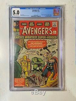 The Avengers #1 CGC 5.0 (Oct 1963, Marvel) White Off White Pages No Reserve
