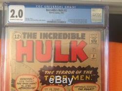 The Incredible Hulk 2 CGC 2.0 OWithWhite Pages! First Green Hulk