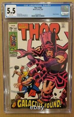 Thor #168 Origin of Galactus CGC 5.5 WHITE PAGES 1969 FN