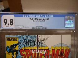 Web of Spiderman 8 cgc 9.8 Marvel 1985 CLASSIC cover Black Venom Costume WHITE p