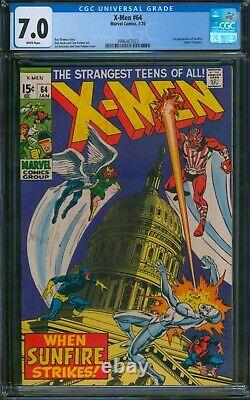 X-Men #64? CGC 7.0 WHITE PGs? 1st Appearance of SUNFIRE! Marvel Comic 1970